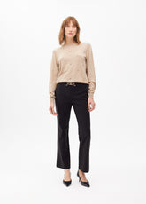 Cropped flared trousers with rhinestone detail at the waist