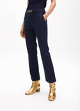 Cropped flared trousers with rhinestone detail at the waist