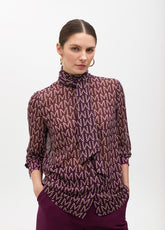 Logo Pattern Blouse with Neck Tie