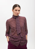 Logo Pattern Blouse with Neck Tie