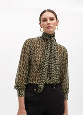 Logo Pattern Blouse with Neck Tie