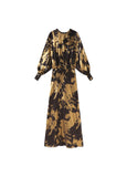 Long Printed Dress with Asymmetric Sleeve