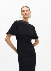 Dress with cape sleeves and a rhinestone collar