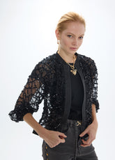 mf2602002-Spider web bomber jacket-Black