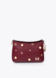 mf2604017-Multi-studded faux leather shoulder bag-Bordeaux