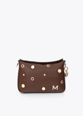 mf2604017-Multi-studded faux leather shoulder bag-Brown