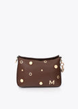 mf2604017-Multi-studded faux leather shoulder bag-Brown