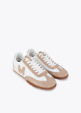 mf2605001-Sneaker with studded logo combined in different materials and leather-Ecru-Brown