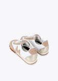 mf2605001-Sneaker with studded logo combined in different materials and leather-Ecru-Brown