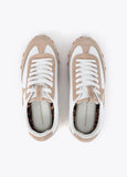 mf2605001-Sneaker with studded logo combined in different materials and leather-Ecru-Brown