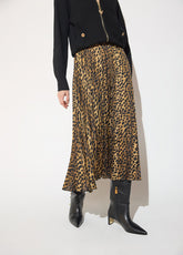 mf2608001-Printed leopard pleated satin skirt-Brown-Multicolor
