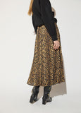 mf2608001-Printed leopard pleated satin skirt-Brown-Multicolor
