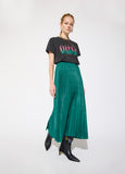 mf2608004-Pleated skirt silhouette long midi in satin-Green