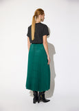 mf2608004-Pleated skirt silhouette long midi in satin-Green