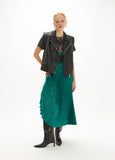 mf2608004-Pleated skirt silhouette long midi in satin-Green