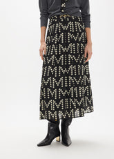 mf2608006-Pleated skirt with m polka dots logotyped print, with custom buckle-Black-Ecru