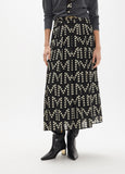 mf2608006-Pleated skirt with m polka dots logotyped print, with custom buckle-Black-Ecru