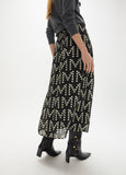 mf2608006-Pleated skirt with m polka dots logotyped print, with custom buckle-Black-Ecru