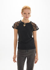 mf2615001-Fitted t-shirt with raglan sleeves in ''spider'' fabric-Black