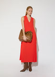 mf2616014-Sleeveless pleated v-neck dress-Red