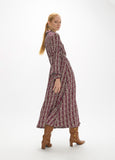 mf2616016-Monogrammed chain print midi dress with belt-Bordeaux