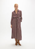 mf2616016-Monogrammed chain print midi dress with belt-Bordeaux