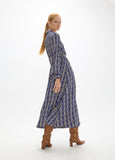 mf2616016-Monogrammed chain print midi dress with belt-Blue-Ecru
