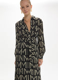 mf2616018-Long dress with draws in monogram polka dot print-Black-Ecru