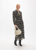 mf2616018-Long dress with draws in monogram polka dot print-Black-Ecru