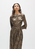 mf2616021-Printed midi dress with round neck and fantasy fabric-Brown-Multicolor