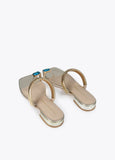 Metallic sandals with rhinestone ring detail