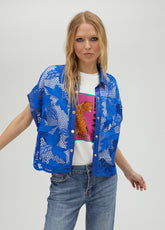 Cropped openwork guipure lace shirt