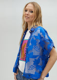 Cropped openwork guipure lace shirt