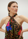 Floral and animal print voluminous halter top