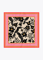 Satin Scarf with Floral and Bird Print