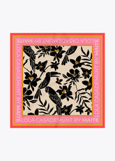 Satin Scarf with Floral and Bird Print