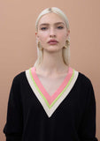 Contrast V-Neck Sweater with Braid Detail