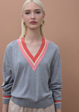 Contrast V-Neck Sweater with Braid Detail