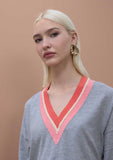 Contrast V-Neck Sweater with Braid Detail