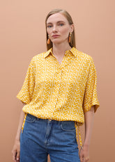 Satin Drop-Sleeve Shirt with 'Emes' Print