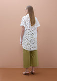 Oversized short sleeved shirt with perforated detailing