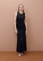 Long Knit Dress with Wide Straps and Hollow Neckline