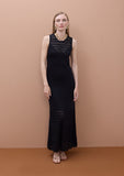 Long Knit Dress with Wide Straps and Hollow Neckline