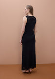 Long Knit Dress with Wide Straps and Hollow Neckline