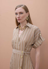 Short Sleeve Shirt Dress with Stripes