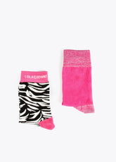 12406001-Set of 2 zebra and plain socks-Fuchsia
