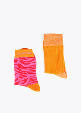 12406001-Set of 2 zebra and plain socks-Orange