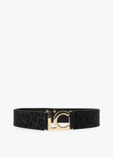 12407001-Animal print faux fur elastic belt-Black