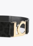 12407001-Animal print faux fur elastic belt-Black