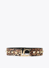 12407002-Animal print elastic belt with studs-Printed